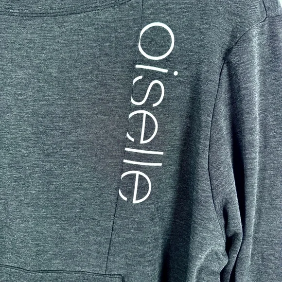 Oiselle Heather Charcoal Hoodie with Logo - Picture 3 of 11